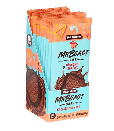 Feastables Mr Beast Sea Salt Dark Chocolate Bars, 2.1 oz (60g), 10 Pack ...