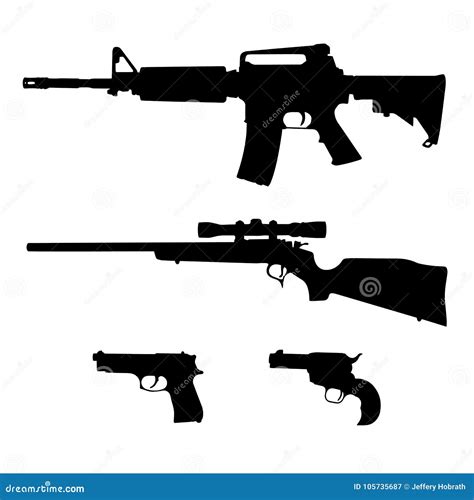 AR-15 Style Semi-Automatic Rifle, Bolt Action Rifle And Pistols Silhouette Vector ...