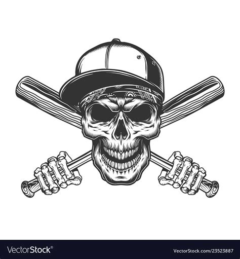 Skull in baseball cap and bandana Royalty Free Vector Image