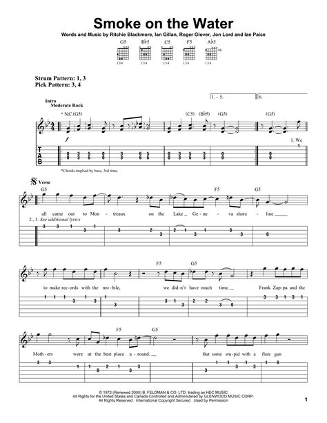 Smoke On The Water by Deep Purple - Easy Guitar Tab - Guitar Instructor