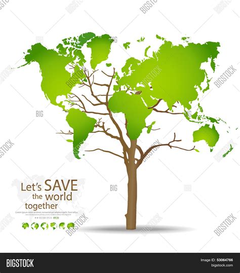 Tree Shaped World Map Vector & Photo (Free Trial) | Bigstock