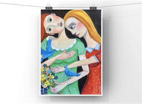 Art Print Women Supporting Women With Blue Birds Women - Etsy