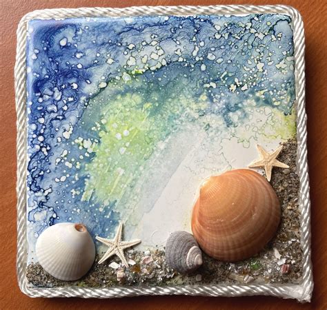 Beach Art Tile Art Shells Sea Glass Nautical Art Decor - Etsy