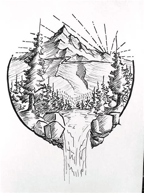 Brisk Mountain Drawing by Kelsey Jackson | Mountain drawing, Ink art, Nature art drawings