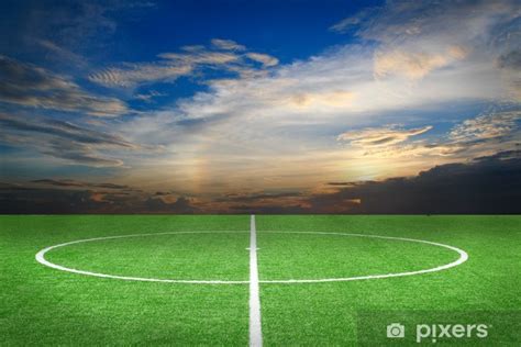 Wall Mural Soccer football field stadium grass line ball background - PIXERS.US