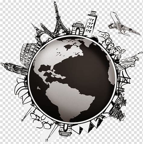 Travel World Map, Drawing, Black And White , Circle, Logo, Globe transparent background PNG ...