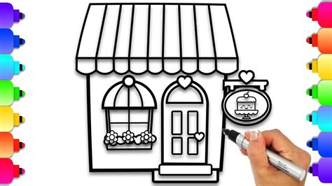 How to Draw a Shop | Cake Shop Coloring Page | Learn to Draw Easy for Ki... | Drawing easy for ...