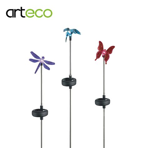 3 Pack Multi color Solar Lamp Clear Hummingbird, Butterfly & Dragonfly Solar Stake Light Outdoor ...