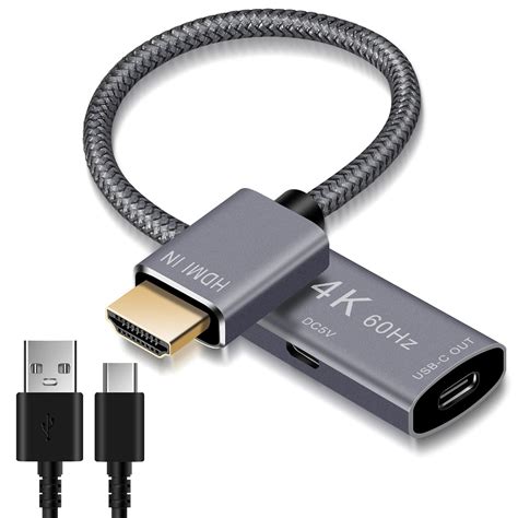 Elebase HDMI Male to USB-C Female Cable Adapter with Micro USB Power Cable,HDMI Input to USB ...