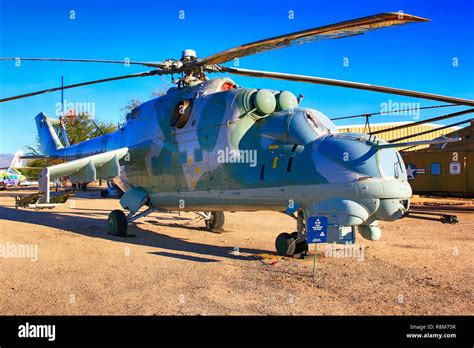 Soviet Mil Mi-24D helicopter gunship on display at the Pima Air & Space ...