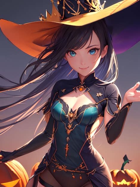 Premium AI Image | Cute witch girl on halloween night anime art for ...