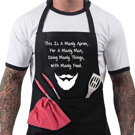 BBQ Aprons for Men, Funny Cooking BBQ Apron in 100% Cotton, Adjustable with 2 Pockets, Birthday ...