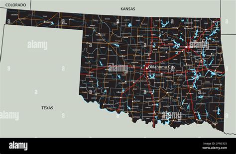 High detailed Oklahoma road map with labeling Stock Vector Image & Art ...