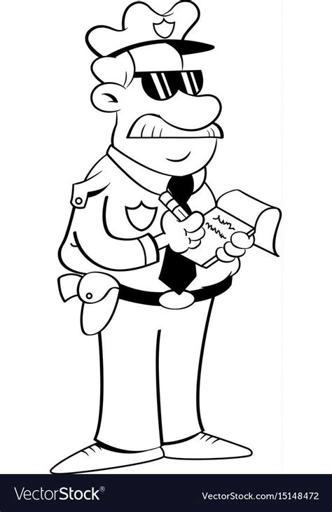 Cartoon policeman writing a ticket vector image on | Black and white ...