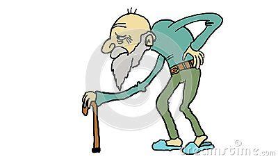 an old man with a walking stick