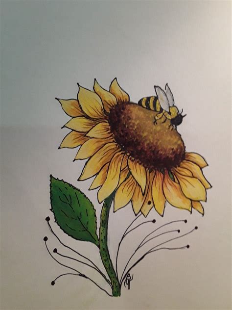 Sunflower and Bumblebee Drawing