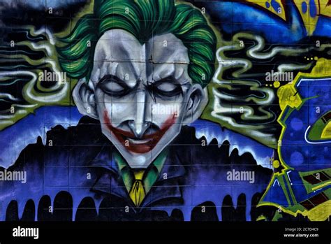 Graffiti. Colourful wall art. The Joker, Batman Stock Photo - Alamy