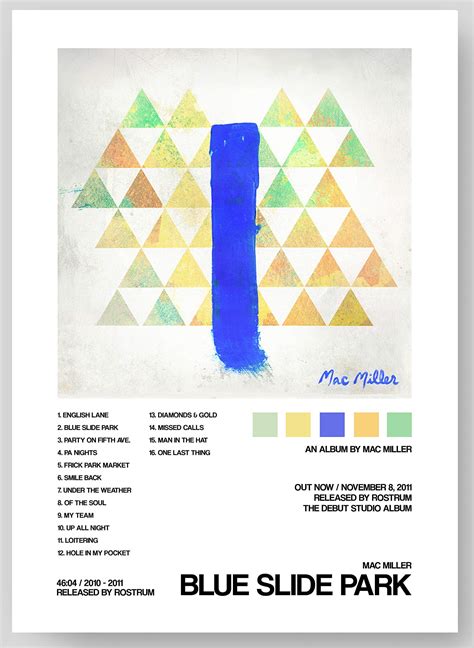 Buy Mac Miller - Blue Slide Park Album Cover Poster Print With Track List and Color Tiles - 11 ...