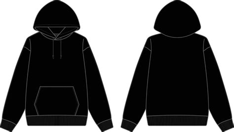 Blank Black Hoodie Mock-Up Template on White Background, Front and Back View | Hoodie template ...