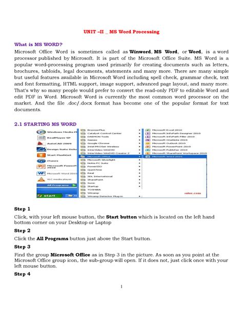 Microsoft office word processing - Docsity