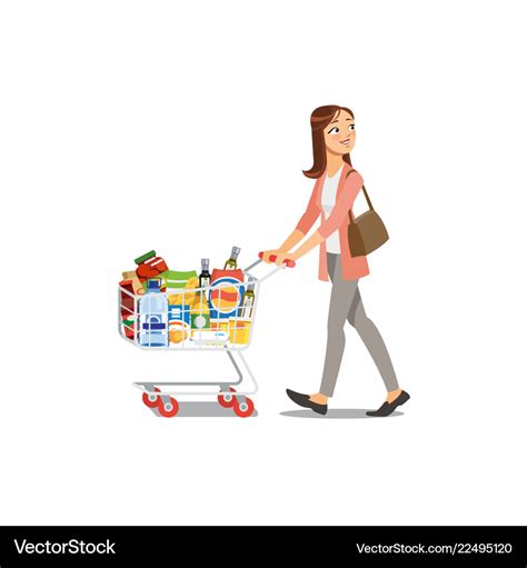 Woman shopping in grocery shop cartoon Royalty Free Vector