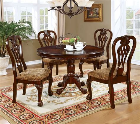 Formal Traditional Antique Dining Room Furniture 5 Pieces Set Classic Round Dining Table and ...