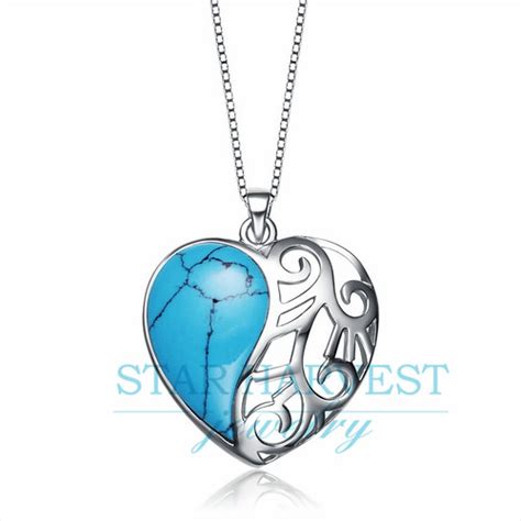 N-0120 Silver heart necklaces with turquoise pendant jewel… | Flickr