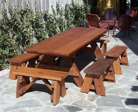 Woodwork Picnic Table Plans Detached Benches PDF Plans