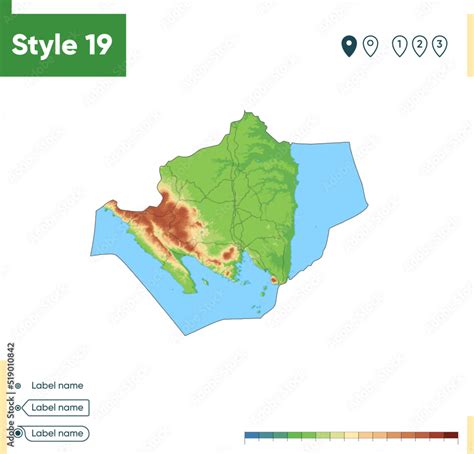 Lampung, Indonesia - high detailed physical map. Vector map. Dem map ...