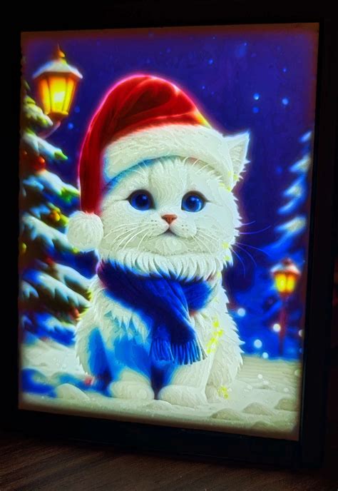 2D Lithophane Artwork "Xmas Kitten #2" For Bambu Lab Lithophane Frame by StatusD112 - MakerWorld