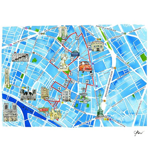 Paris map of Le Marais by Jessie Kanelos Weiner from "Paris in Stride: An Insider's Walking ...