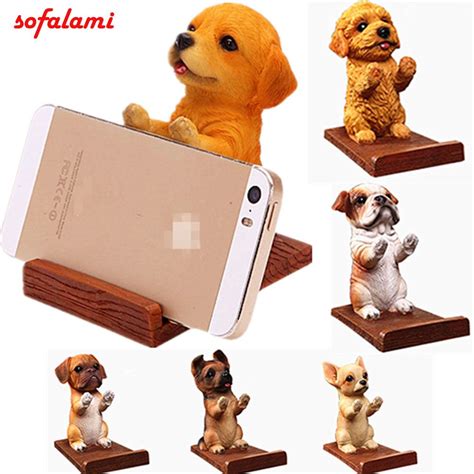 Universal Cell Phone Holder Wood Grain Resin 3D Animal Cute Pet Smart Dog Desk Decor Stand ...