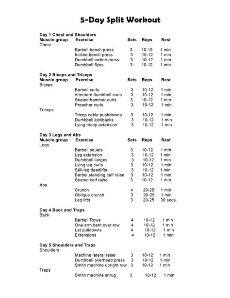5 Day Muscle Group Workout Plan - WorkoutWalls
