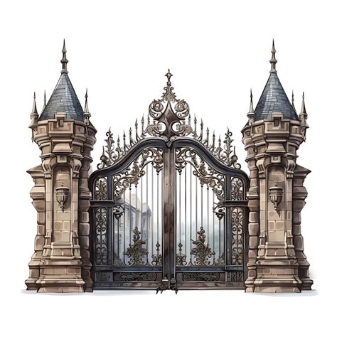 Premium AI Image | Isolated of Swing Gate With Castle Battlement Design Consisting of a Dou 3D ...