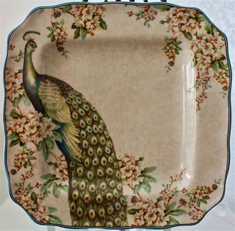 222 FIFTH EMPRESS GARDEN NEW 10 7/8 INCH DINNER PLATE SQUARE PEACOCK PORCELAINE | Plates, Dinner ...