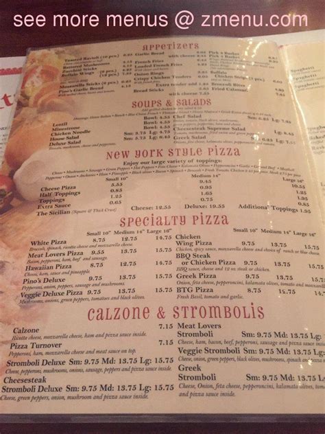 Menu at Pino's Pizza pizzeria, Richmond, Meadowdale Blvd