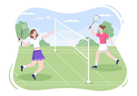 Badminton Player with Shuttle on Court in Flat Style Cartoon ...