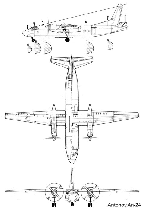 Antonov An-24 Blueprint - Download free blueprint for 3D modeling