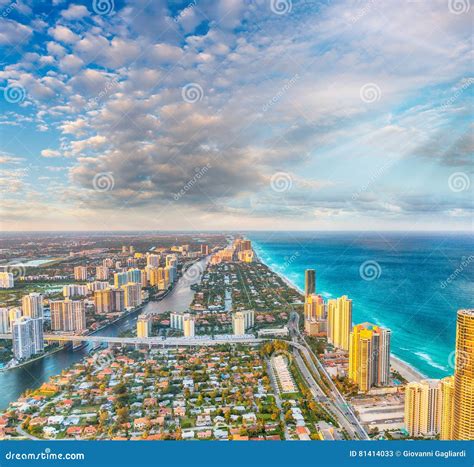 Magnificent Skyline of Miami Beach at Sunset, Aerial View Stock Image ...