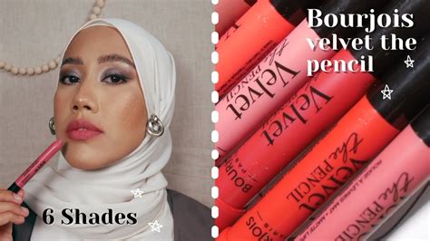 BOURJOIS Rouge Velvet The Pencil Swatches & Review | Medium Skin - YouTube