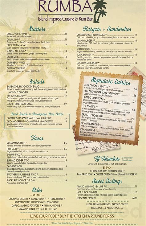 RUMBA Inspired Island Cuisine & Rum Bar menu in Hampton Bays, New York, USA