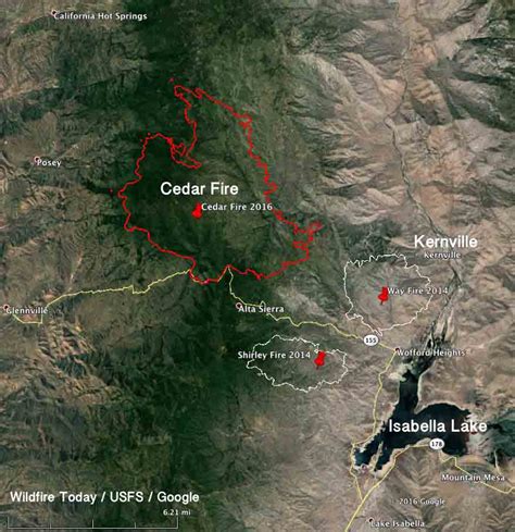 Cedar Fire causes evacuations west of Kernville, California - Wildfire ...