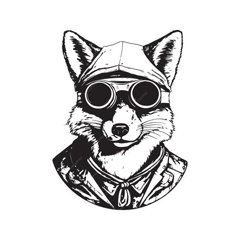 Premium Vector | Fox pilot vintage logo concept black and white color ...