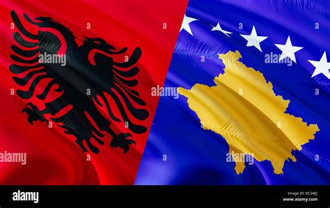 Albania and Kosovo flags. Waving flag design,3D rendering. Albania ...