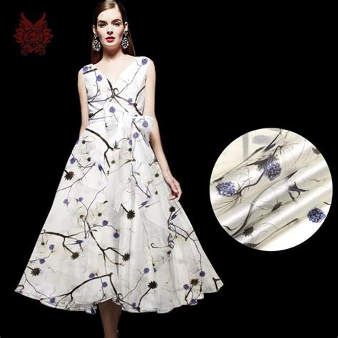 Designer American style floral print 100% silk organza fabric for dress ...