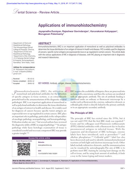 (PDF) Applications of immunohistochemistry