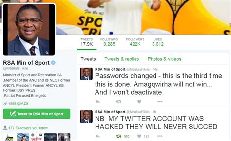 Minister Fikile Mbalula launch #hackersMustFall after his Twitter Hacked