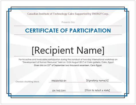 Certificate of Participation Templates for MS Word | Professional ...