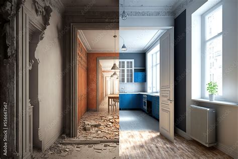 ai generated renovation concept , apartment before and after ...