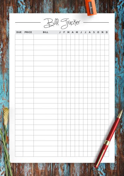 Download Printable Square grid monthly bill tracker PDF